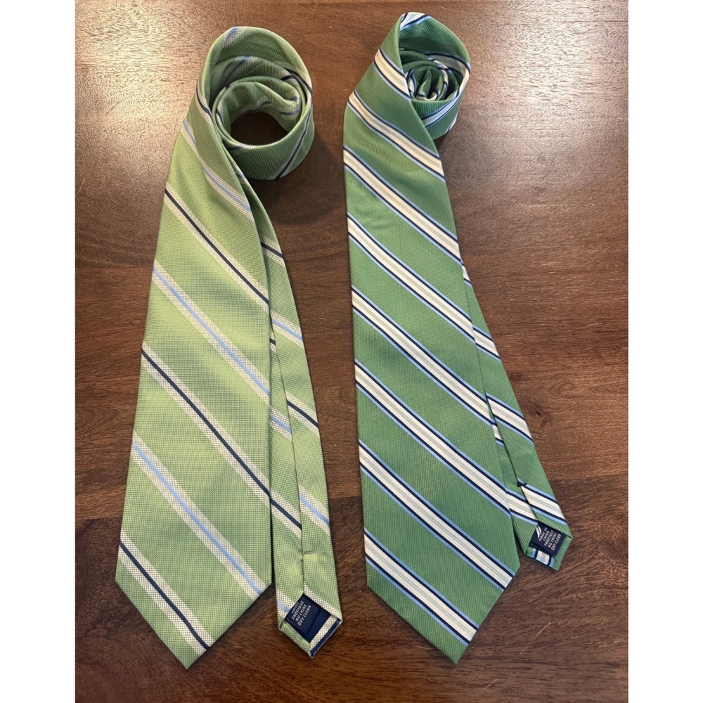 Set of TWO Nautica Light‎ and Dark Green Blue Diagonal Stripe Mens Ties